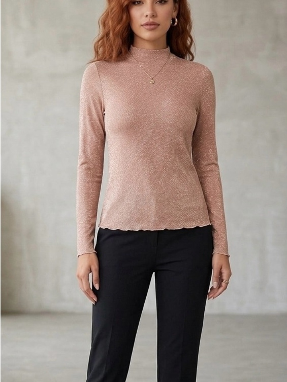 Sage & Fig Shimmer Metallic Mock Neck Top NWT Small